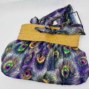 NWT Cloth and Bamboo Handbag Peacock Feather Print